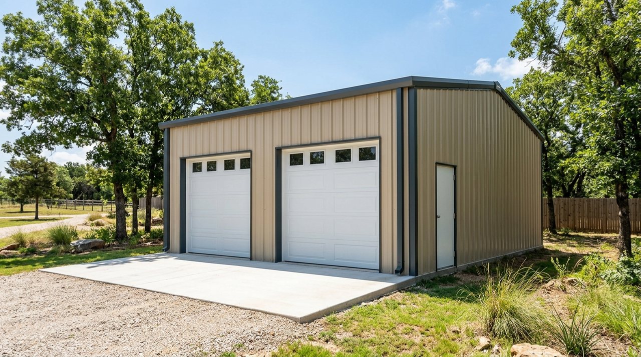 24' x 30' x 10' Detached 2-Car Metal Garage & Monolithic Concrete Slab Package (720 Sq Ft)